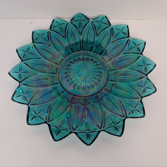 Vintage Teal Blue Federal Plate Platter Rare Iridescent Federal Glass 9.5 inches - Picture 5 of 6